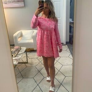 ✅ Maison Amory Dress Babydoll Pink Floral Mini Long Sleeve